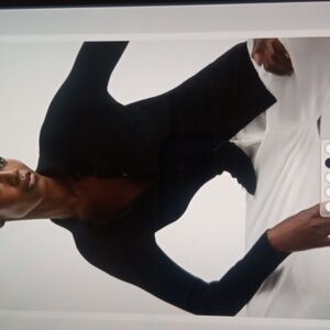 Reiss Sandy Button Front Navy Blue Stretchy Ribbed Viscose Blend Sz M